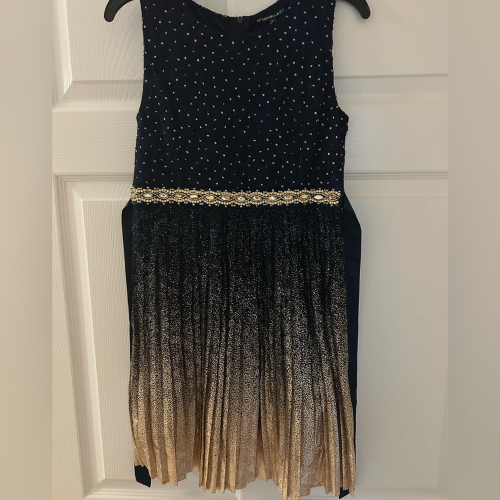 My Michelle Navy and Gold Lace Dress